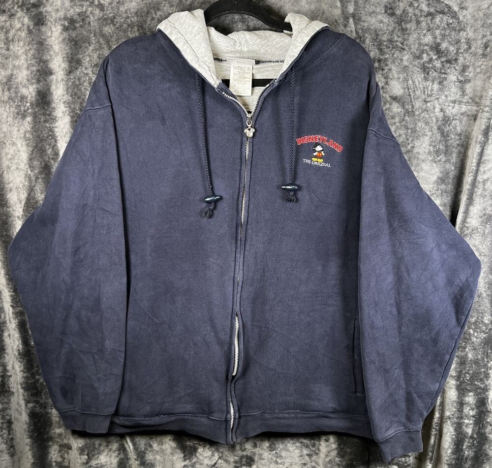 Disneyland Mickey Mouse Full Zip Hoodie XL Blue Embroidered The Original 1955